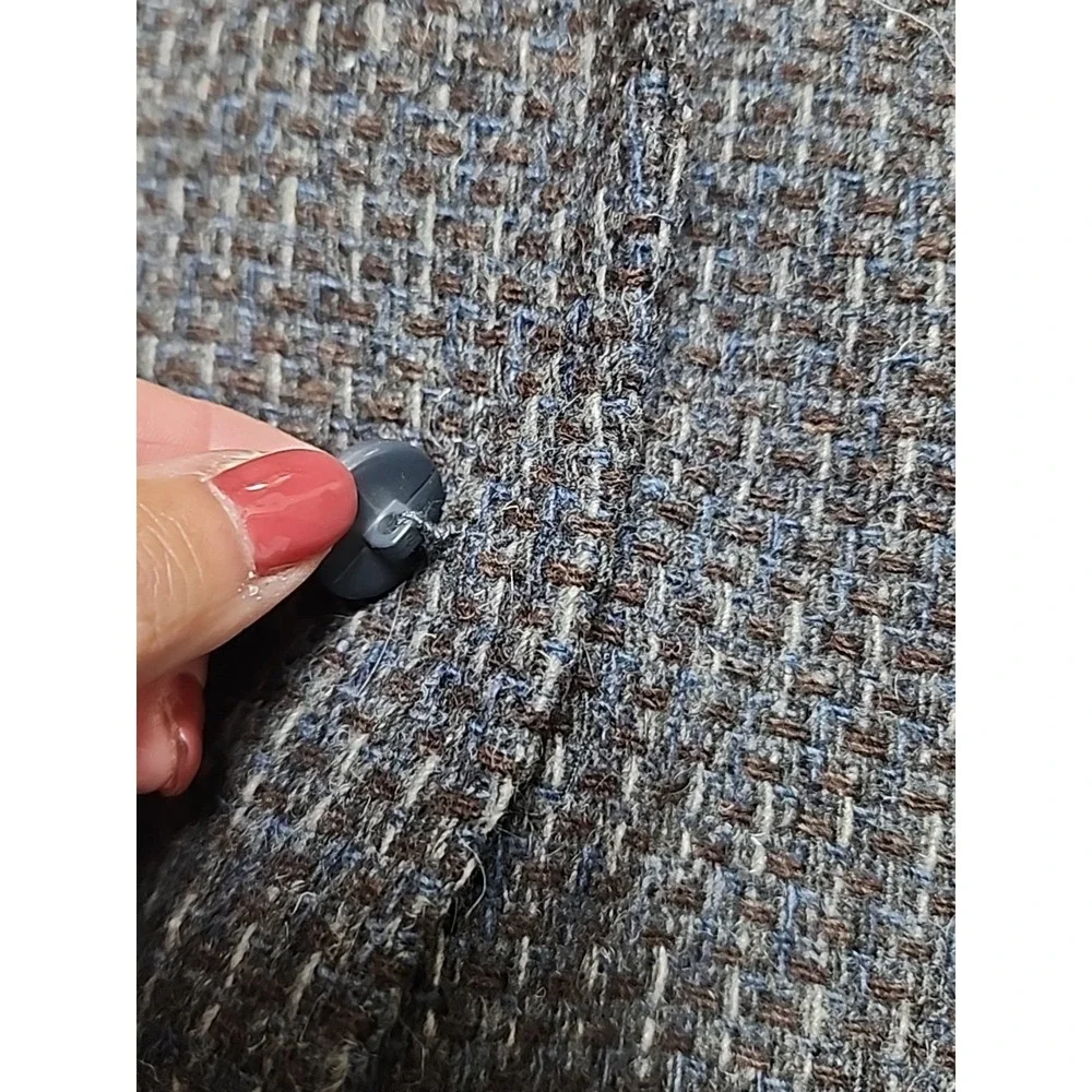 Vintage 80s 90s Gap Wool Tweed Single Button Blazer Gray Brown Blue Textured 40R